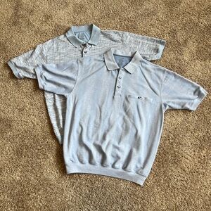 David Taylor Bundle of 2 Vintage Light Blue Polo Golf Shirts Large Retro Grandpa